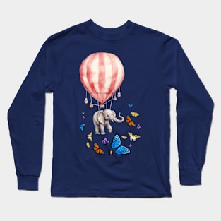 elephant flies with a balloon and a butterfly Long Sleeve T-Shirt